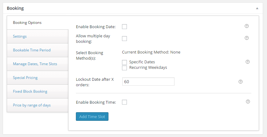 Turn your WooCommerce store into a booking platform - Default booking settings before setup