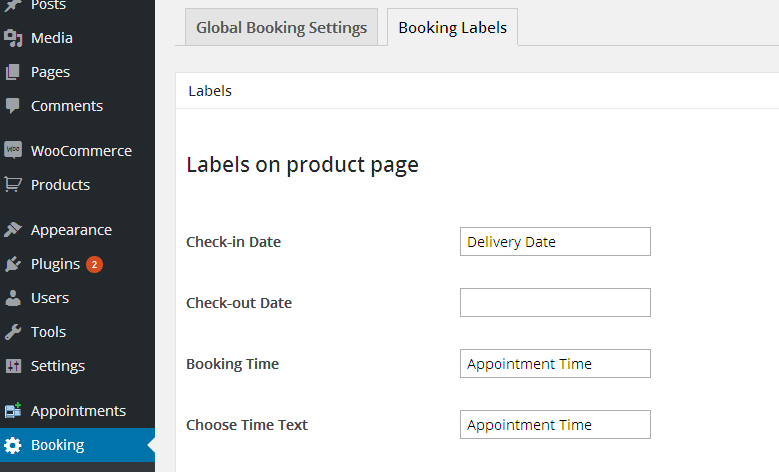 WooCommerce Product Delivery Date - Booking Label Settings