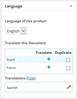 Setup bookable products with WPML and WooCommerce - Language meta box on Edit Products page after duplicating the product