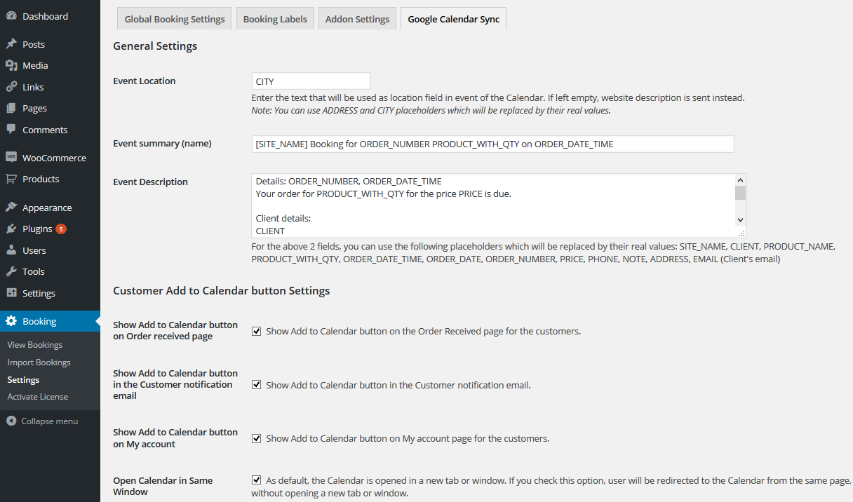 Starters Guide for Syncing Bookings with Google Calendar- Google Calendar Sync Settings