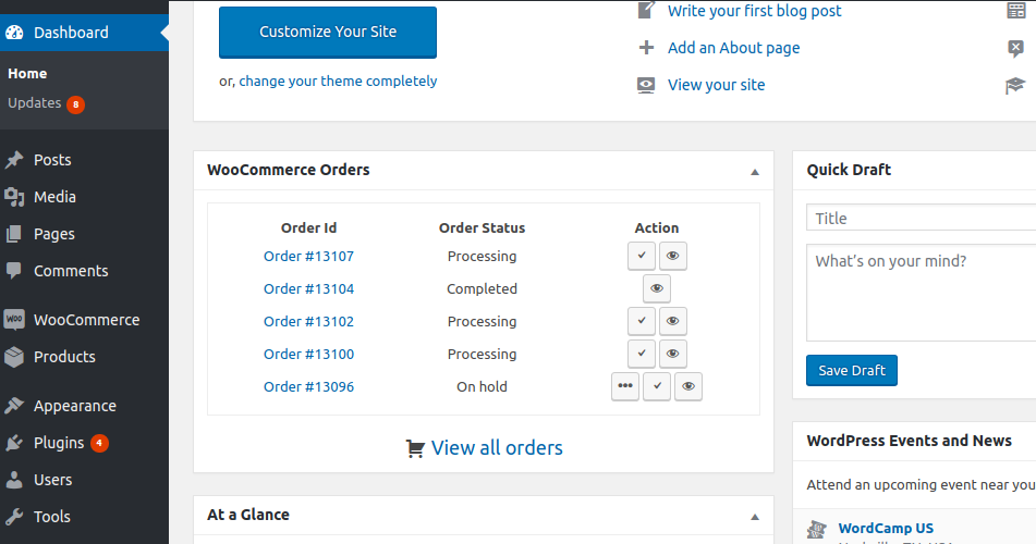 WooCommerce Orders Dashboard Widget - wordpress dashboard widget