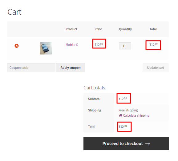 stylise the decimal values in WooCommerce on cart page