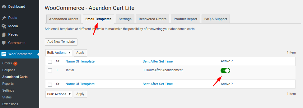 Setting email template active - ready to send whenever cart is abandoned