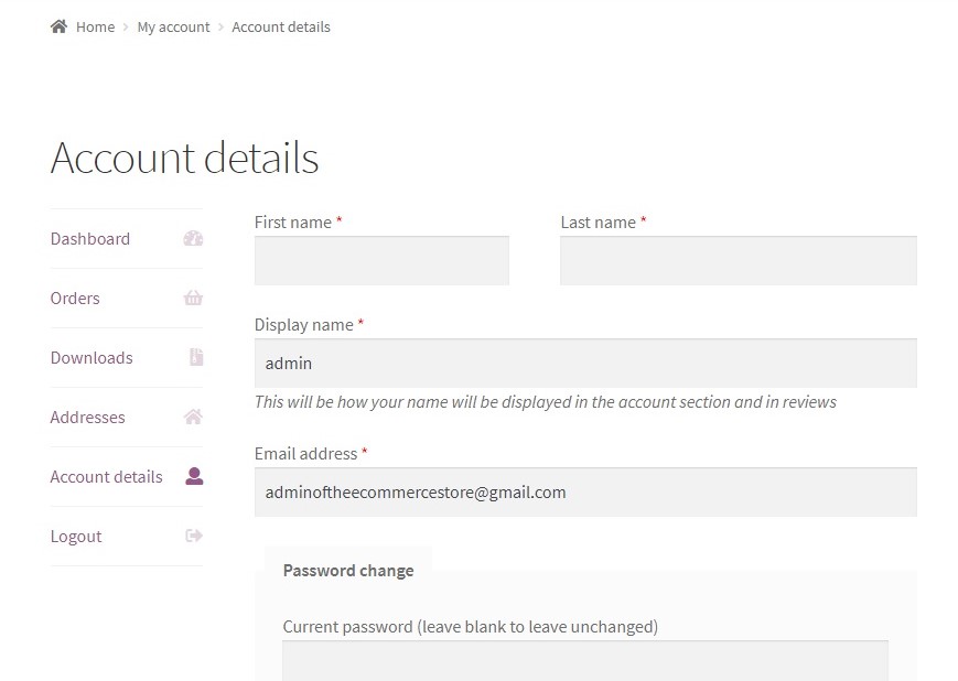How to remove the Last name field from the My Account page in WooCommerce - My Account page