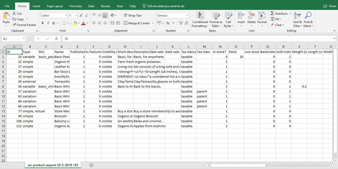 Exported WooCommerce Products now opened in an Excel