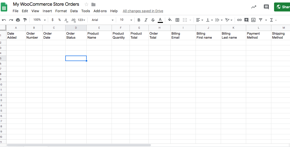 Exporting Woocommerce orders to Google sheet with detailed order information