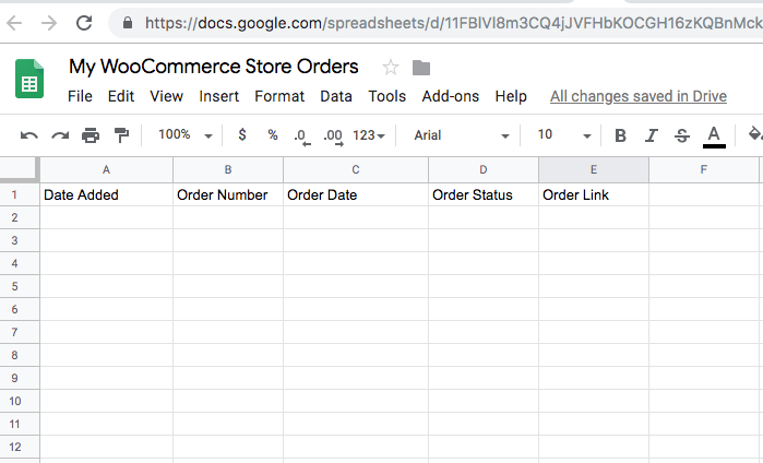 WooCommerce export Orders starting with a blank Google Sheet