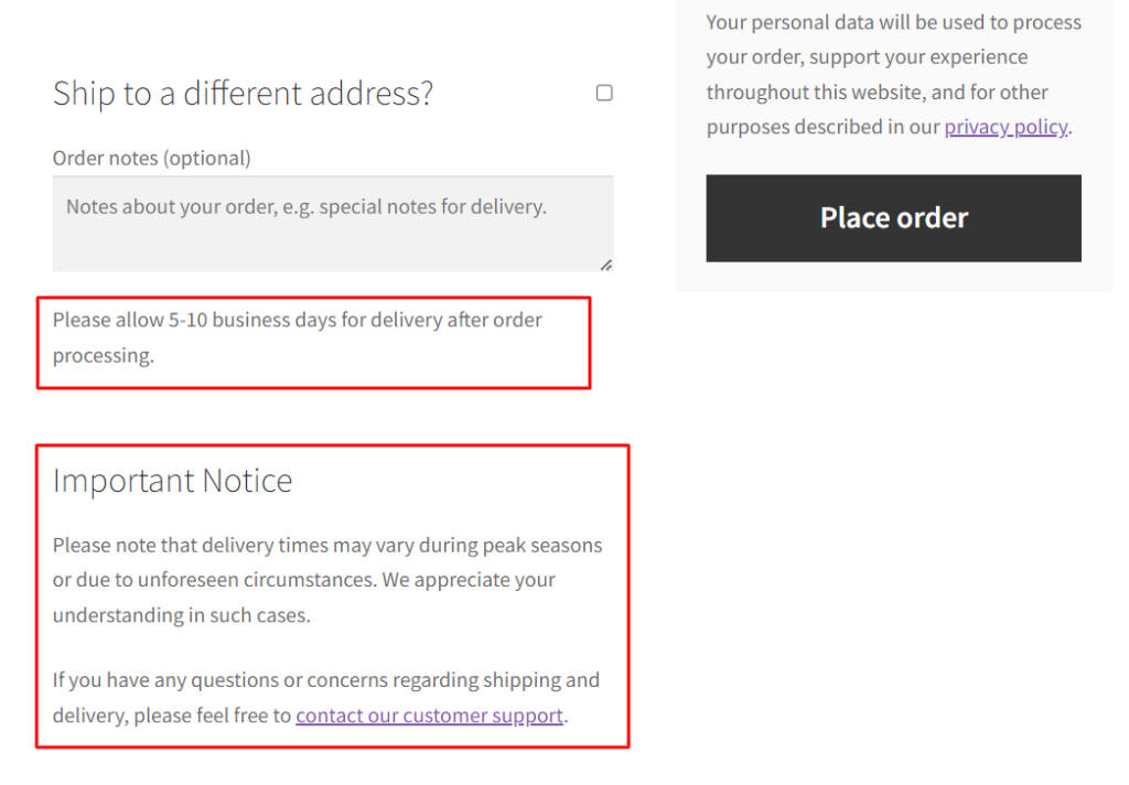 How to Add Shipping and Delivery Notices on the Checkout Page? Tyche Softwares