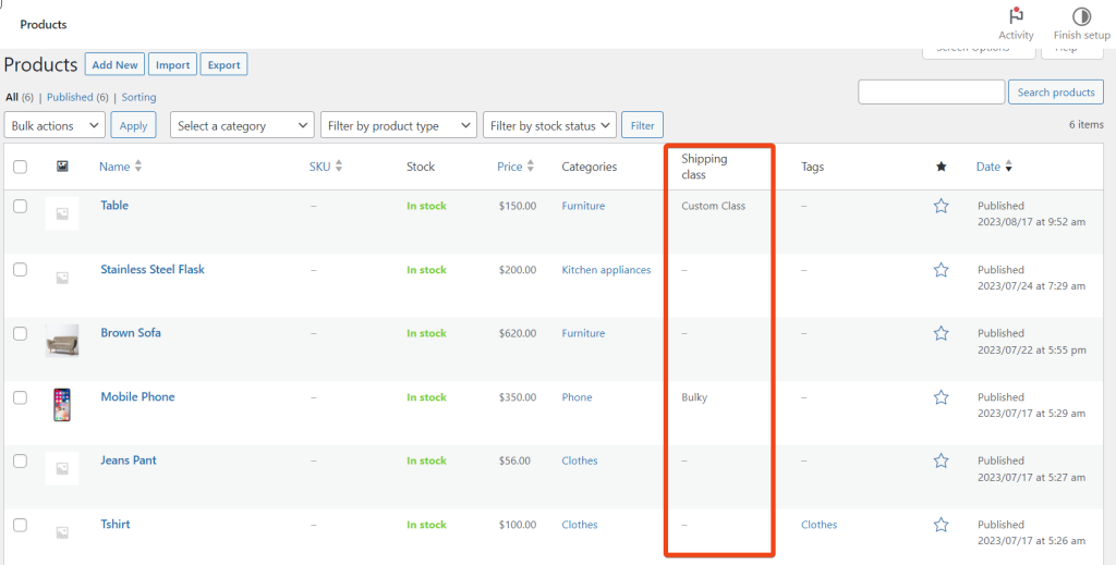 How to Add Shipping Class Column to the Products Admin Page in WooCommerce? - Tyche Softwares