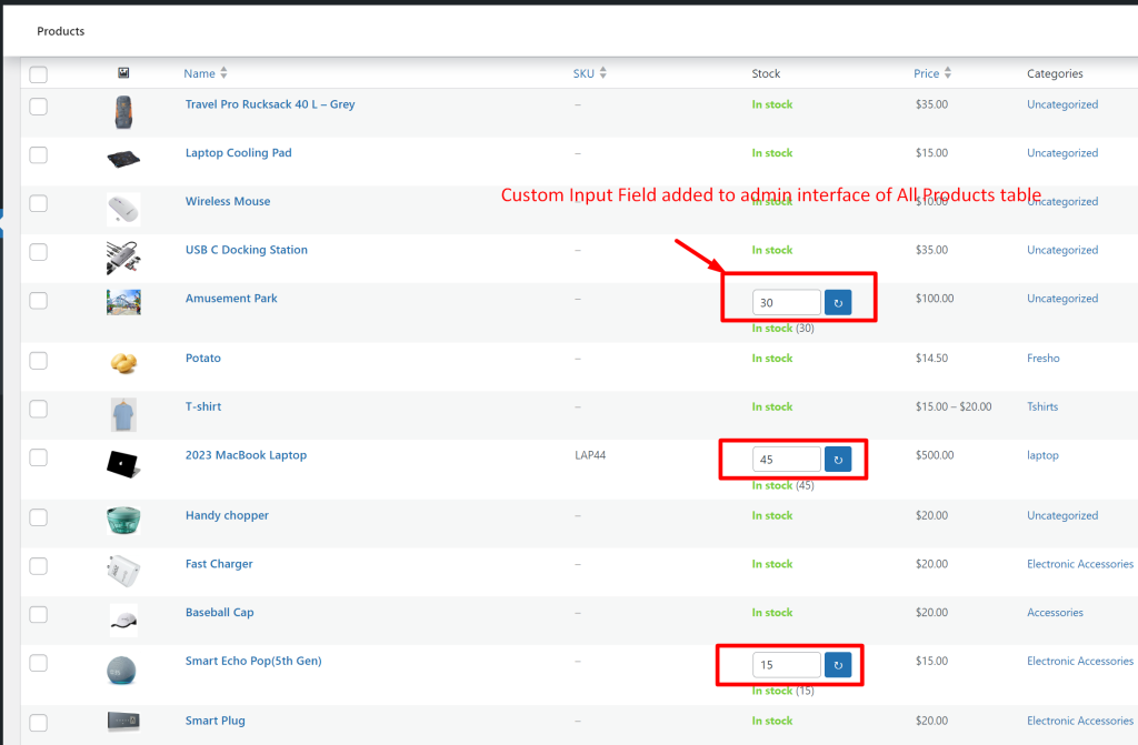 How to Add Custom Input Field to a Stock Status Column on the WooCommerce Admin Products Page? - Tyche Softwares