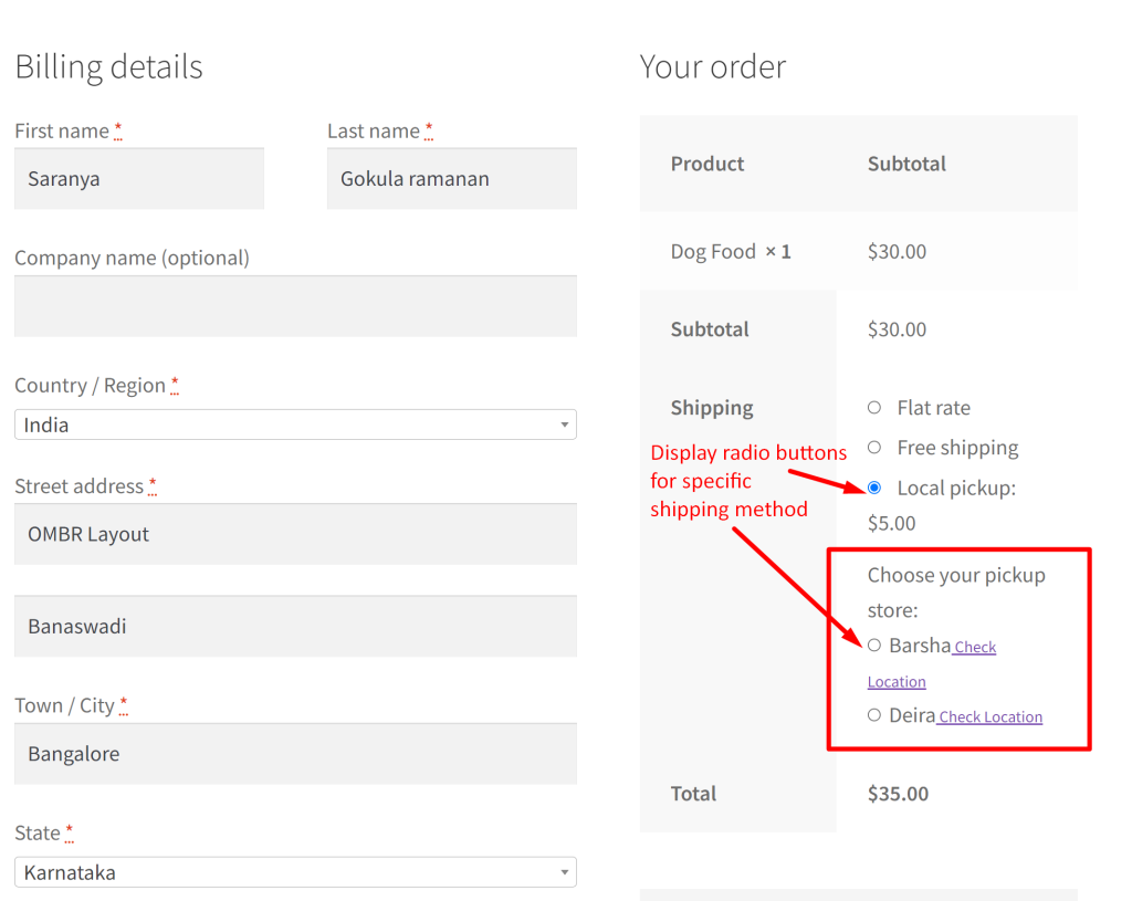 How to Add Radio Buttons to a Specific Shipping Method on WooCommerce Checkout?