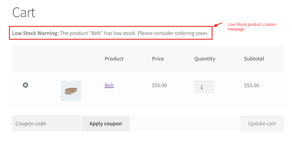 How to Display Custom Message For Low-Stock Product in WooCommerce Cart? - Tyche Softwares