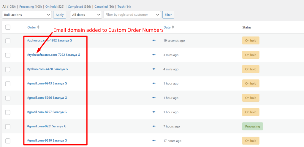 How to Add Email Domain to WooCommerce Custom Order Numbers? - Tyche Softwares