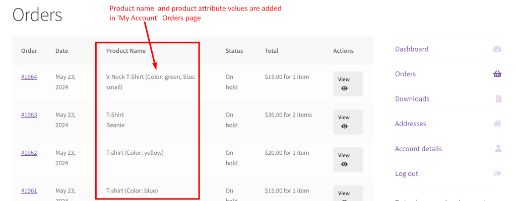 How to Display Product Name on the WooCommerce My Account > Orders Page - Tyche Softwares
