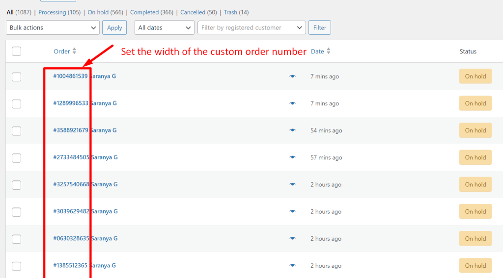 How to Set the Width of  Custom Order Number In WooCommerce? - Tyche Softwares