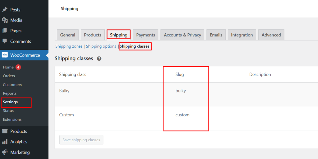 Finding a Shipping Class ID and Slug in WooCommerce