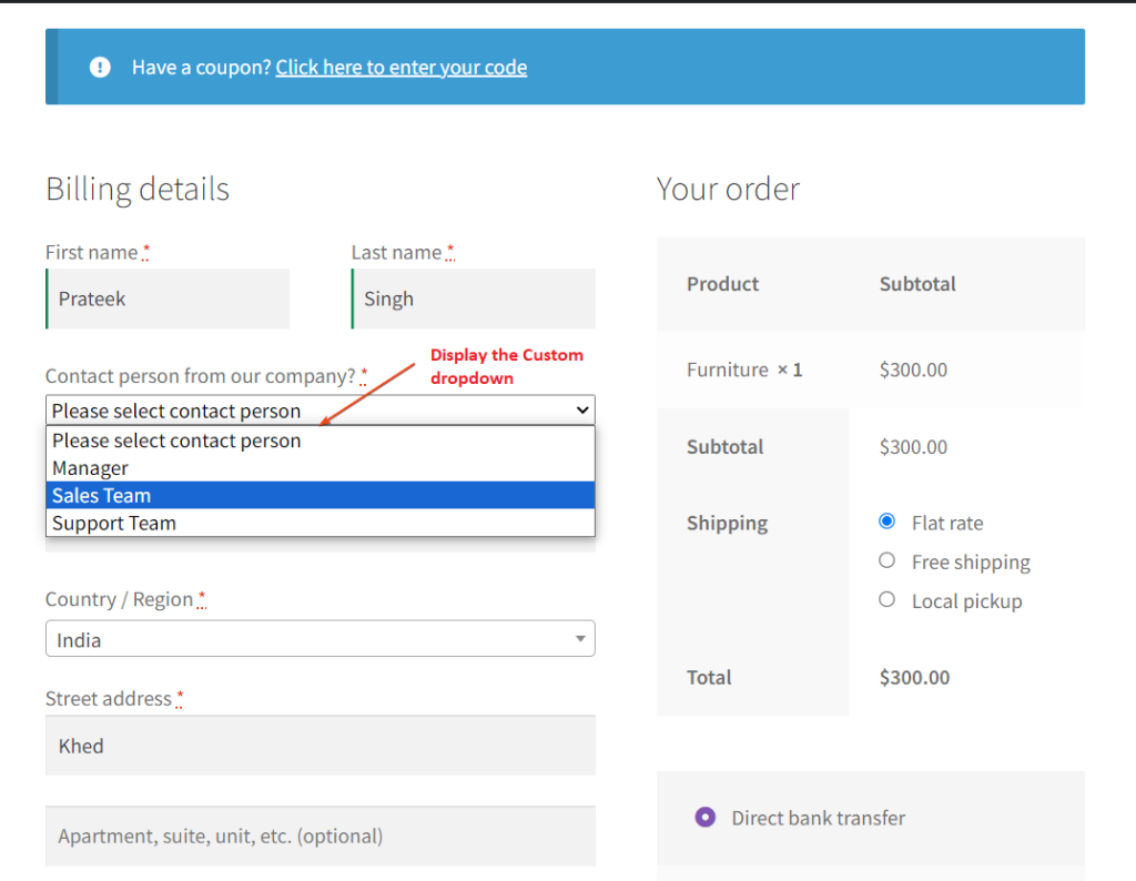 How to Add Custom Dropdown List in Billing Section of WooCommerce Checkout? - Tyche Softwares