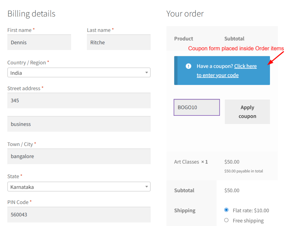 How to Move WooCommerce Coupon Form Inside the Order Items Table on Checkout Page? 2 How to Move WooCommerce Coupon Form Inside the Order Items Table on Checkout Page? - Tyche Softwares