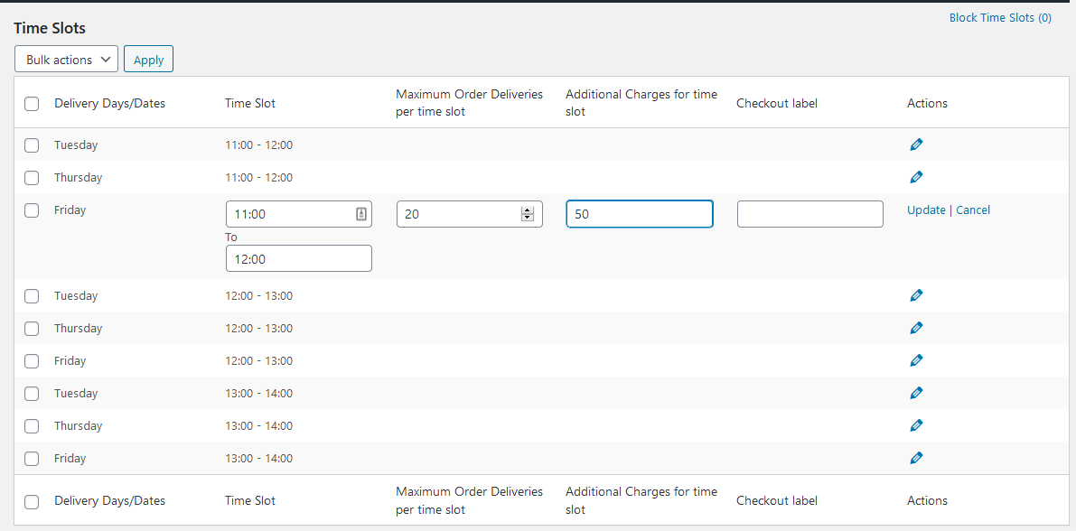 Edit time slot settings