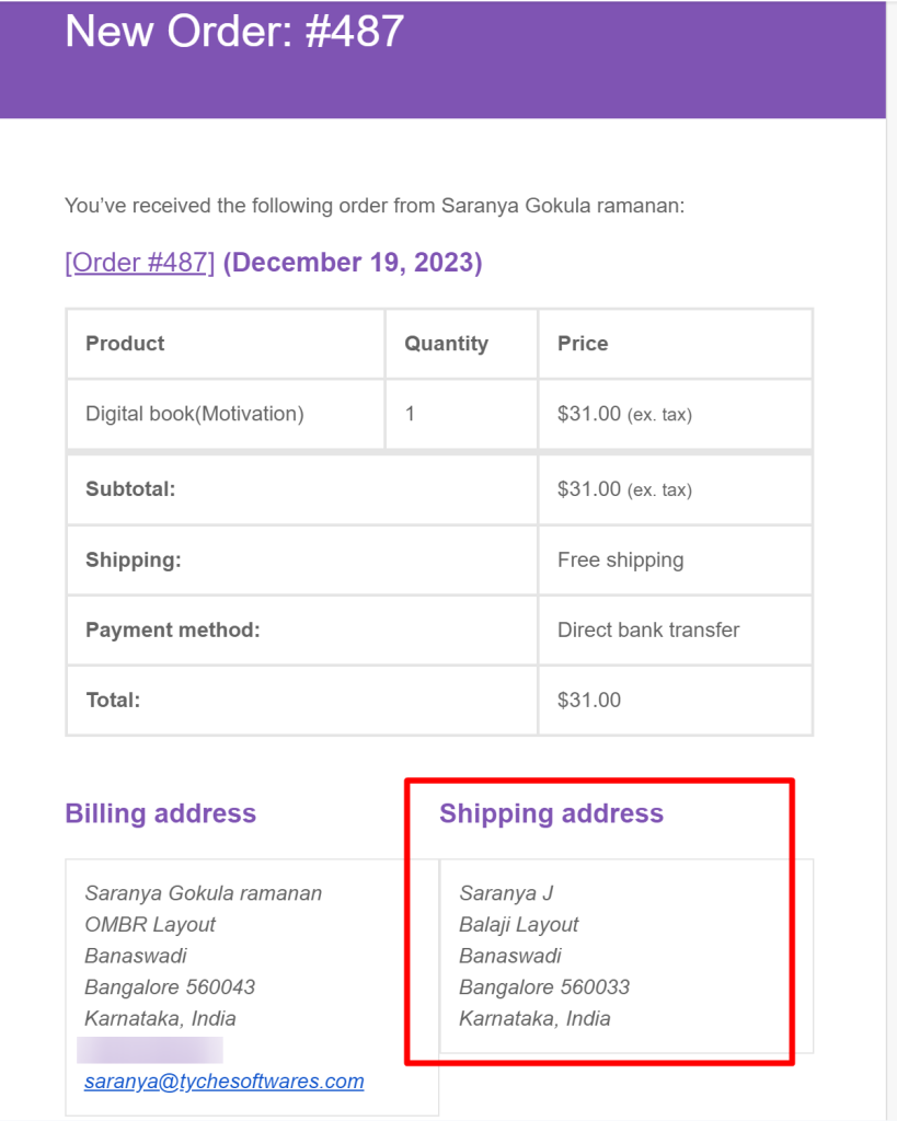 How to Display Shipping Address in WooCommerce Email Notifications?