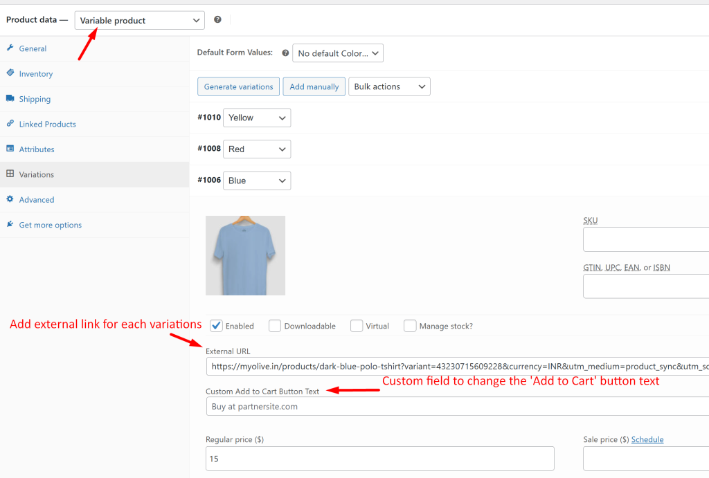 How to Add External Links for Each Variations and Open it in New Tab for WooCommerce Variable Products? - Tyche Softwares