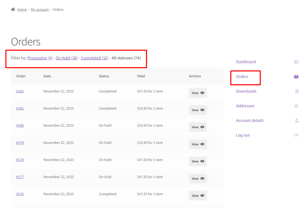 How to Filter WooCommerce Order Status @ My Account 'Orders' Section? - Tyche Softwares