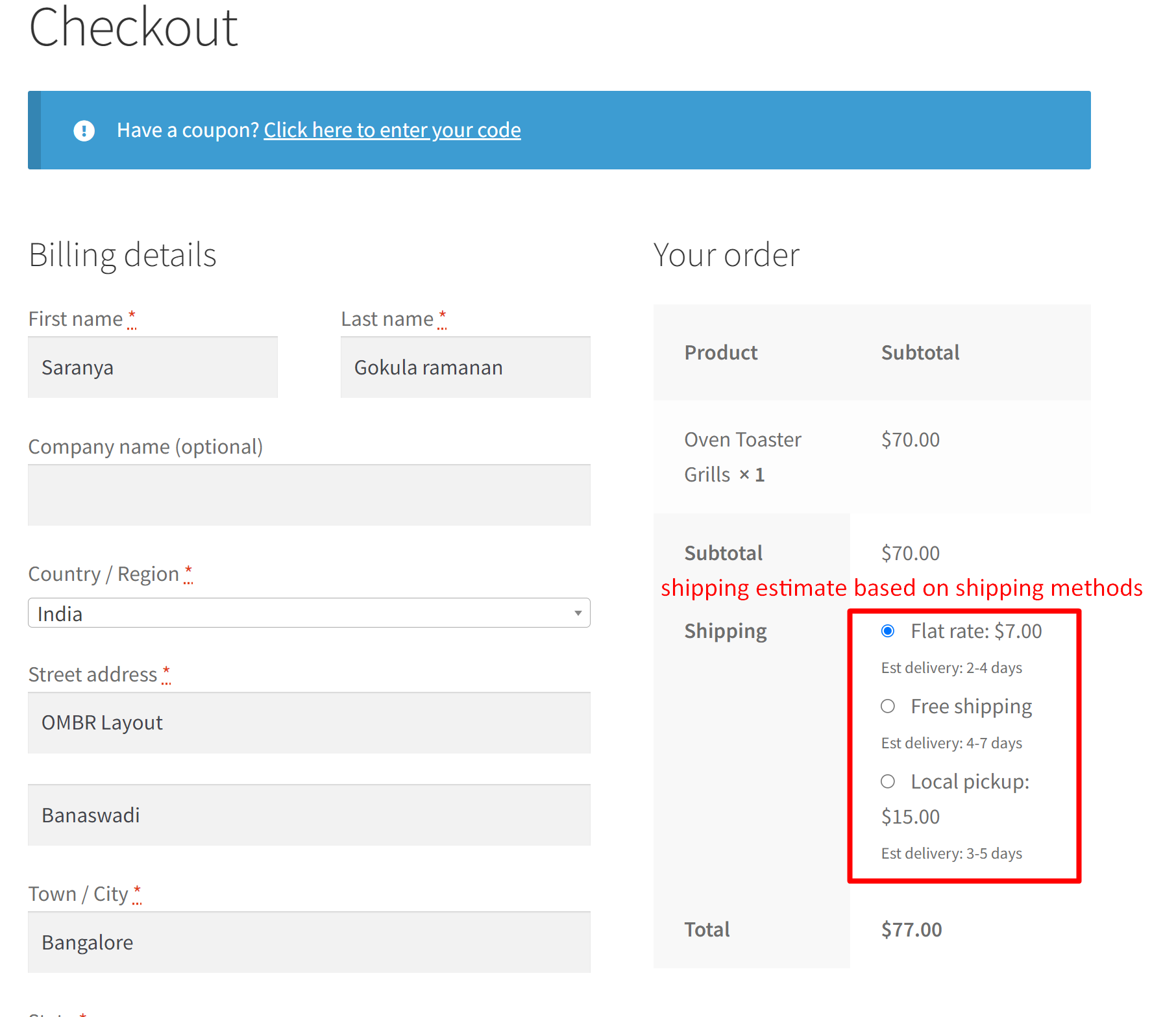 How to Display Shipping Estimates with Shipping Methods on Cart